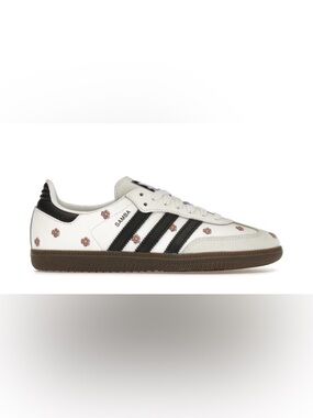 adidas Samba White with Black Stripes and Embroidered Purple Flowers